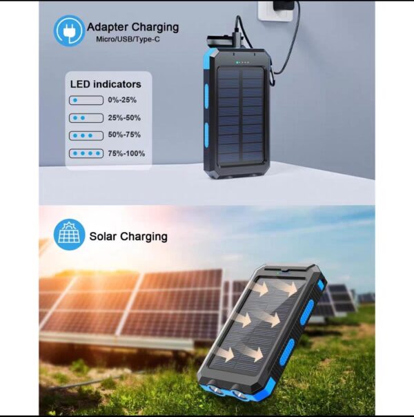 Solar Power Bank – 30000mAh Waterproof Outdoor Portable Charger with Dual LED Flashlight - Image 4